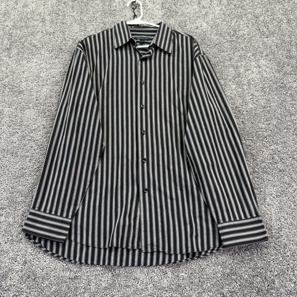 Van Heusen Studio Button Up Mens L Black Striped Long Sleeve Shirt
